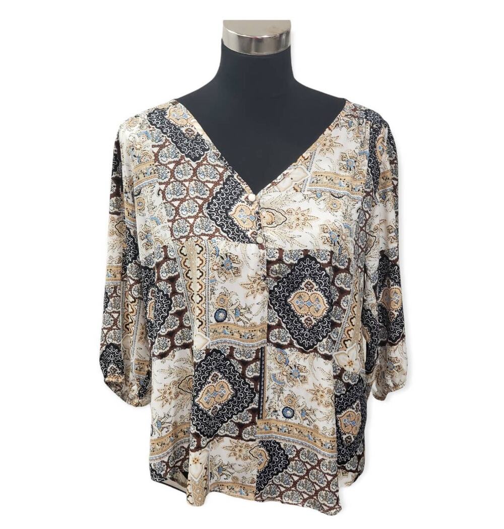 Living Doll Los Angeles 3 Quarter Sleeve High Low Loose Fitting Blouse Shirt